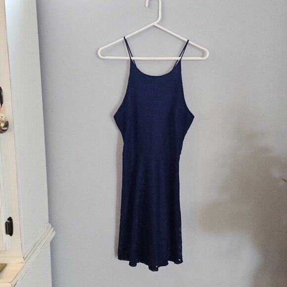 Soprano High Neck Navy Blue Lace Cocktail Dress - Picture 1 of 9